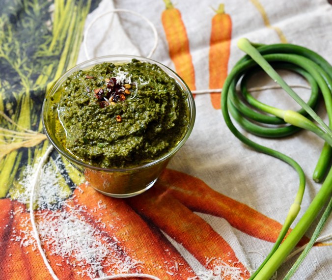 Garlic Scape Basil Pesto | Pumpkin Honey