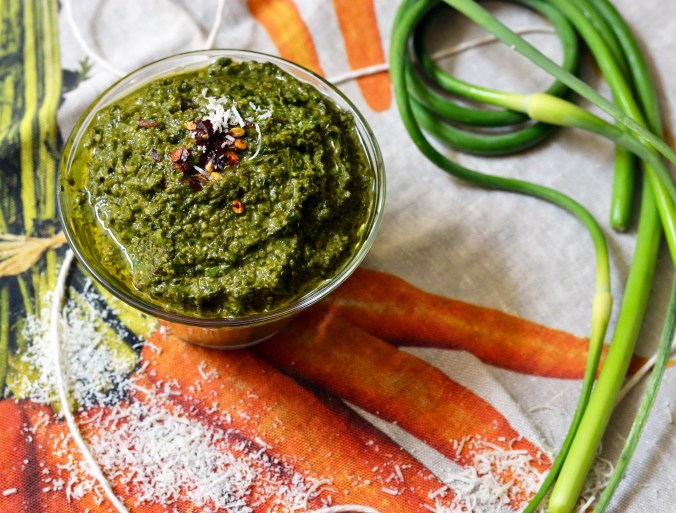 Garlic Scape Basil Pesto | Pumpkin Honey